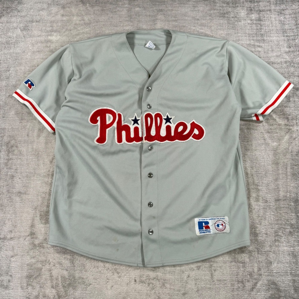 Philadelphia Phillies Jersey Mens Large Grey Vintage 90s Russell Athletic MLB